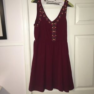 Maroon Embroidered Casual Dress